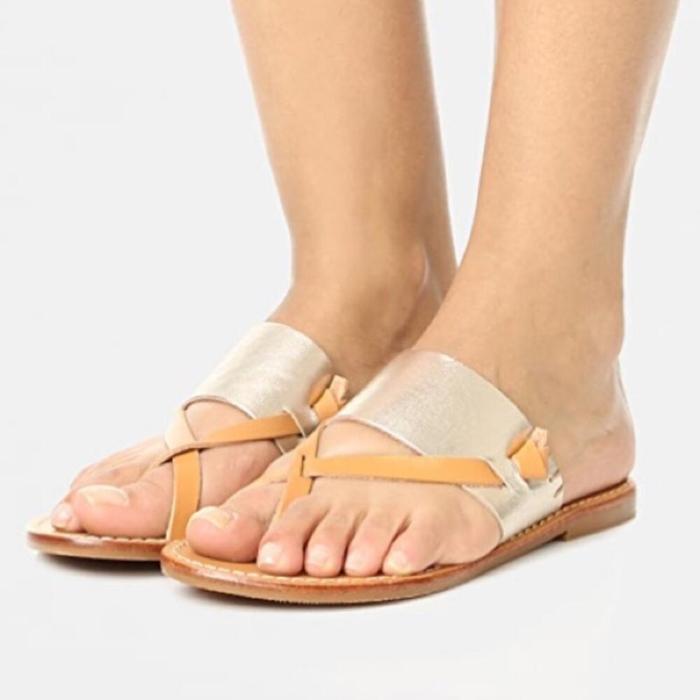 Soludos Slotted Thong Sandals Metallic Platinum Size 5.5